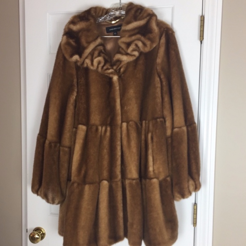 Jones New York Chestnut Color Faux Fur Swing Coat